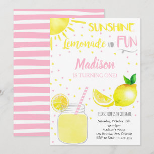 Rosa Sunshine Lemonade Roligt Party Birthday Inbju Inbjudningar