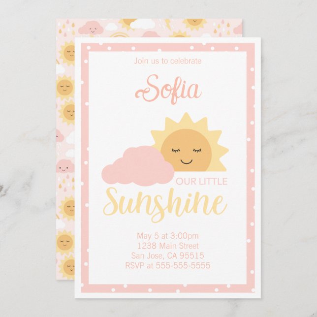 Rosa Sunshine Theme Inbjudningar (Fram/baksida)