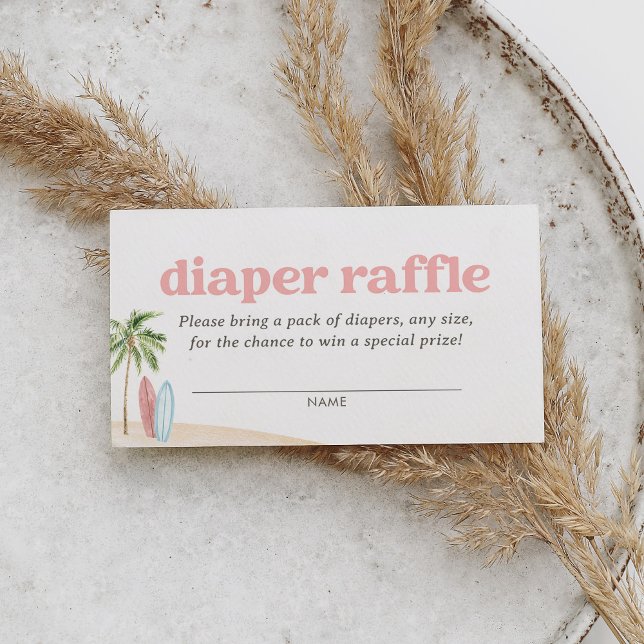 Rosa Surfa Beach Baby Shower Diaper Raffle Biljett Tilläggskort (Skapare uppladdad)