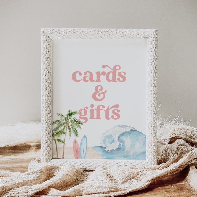 Rosa Surfa Beach Baby Shower-kort och presentkort Poster (Skapare uppladdad)