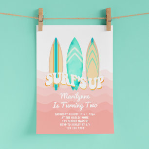 Rosa surfboard 2:a födelsedagen inbjudningar