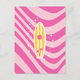 Rosa Surfboard, Beach Art, Tropical Vibes, Preppy Helg Vykort