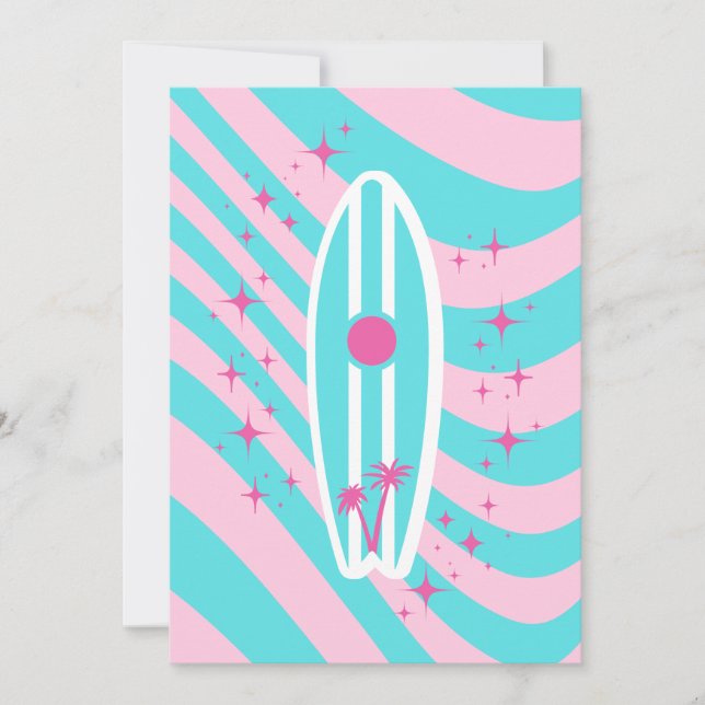 Rosa Surfboard, Beach Art, Tropical Vibes, Preppy Tack Kort (Framsida)