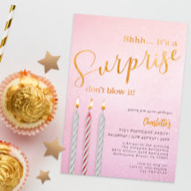 Rosa Surprise Birthday bjudande - Glitter Candle