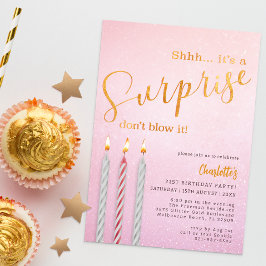 Rosa Surprise Birthday bjudande - Glitter Candle Inbjudningar