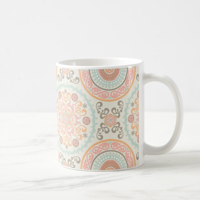 Rosa Suzani Uzbek Kazakh Motifs Mönster Kaffemugg (Höger)