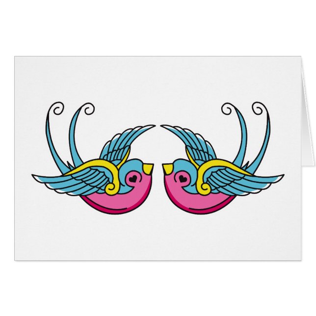 rosa svalor hälsningskort (Framsidan Horizontal)