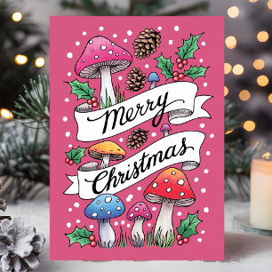 Rosa svamp God Jul Skog Helgkort