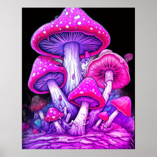 Rosa svampar på en svart bakgrund på en vägg poster