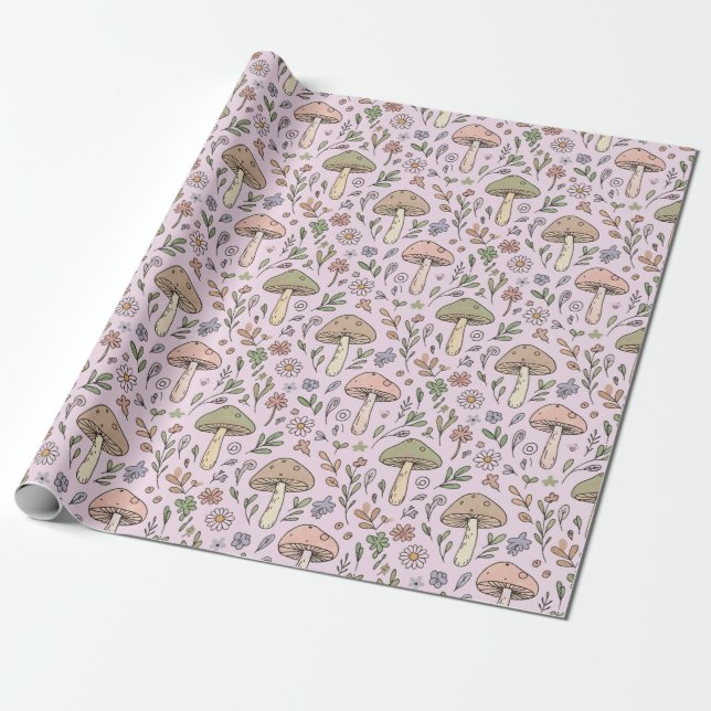 Rosa svampmönster present sömlös presentpapper (Utrullad)