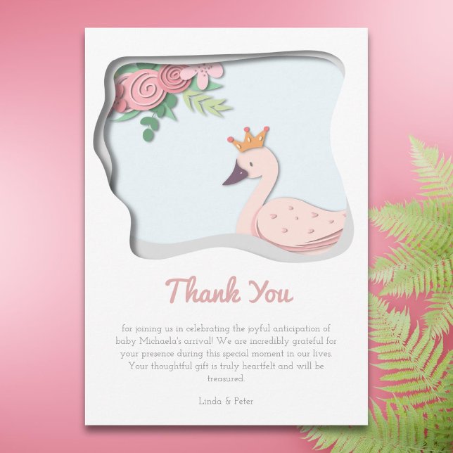 Rosa Svan Baby Shower Girl Tack Kort (Skapare uppladdad)