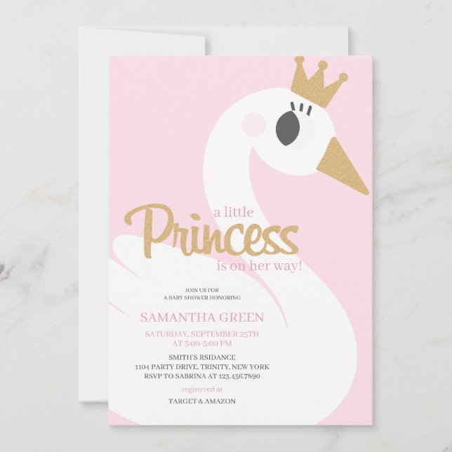 Rosa Svan Baby Shower Inbjudningar (Framsida)