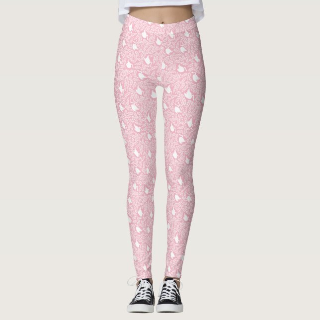 Rosa Svan och Blommönster Leggings (Framsida)