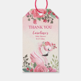 Rosa Svan och Ro Baby Shower Tack Märkre Presentetikett