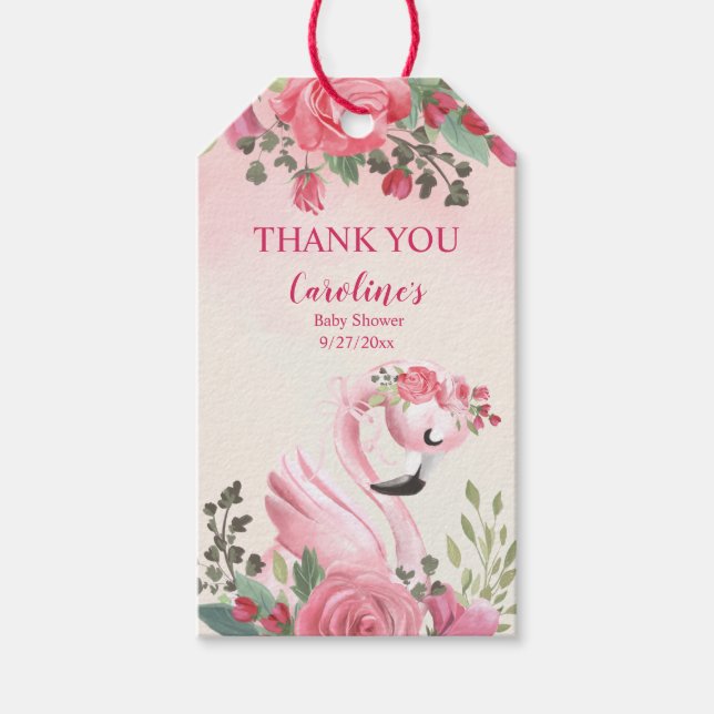 Rosa Svan och Ro Baby Shower Tack Märkre Presentetikett (Framsidan)
