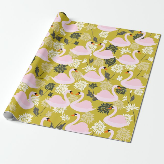 Rosa Svan Wrapping Papprare Presentpapper (Utrullad)