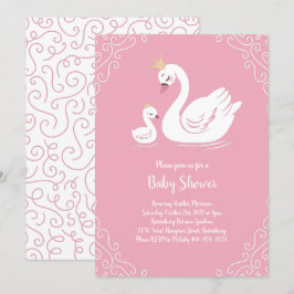 Rosa Svanar Baby Shower Bird med Krona Inbjudningar