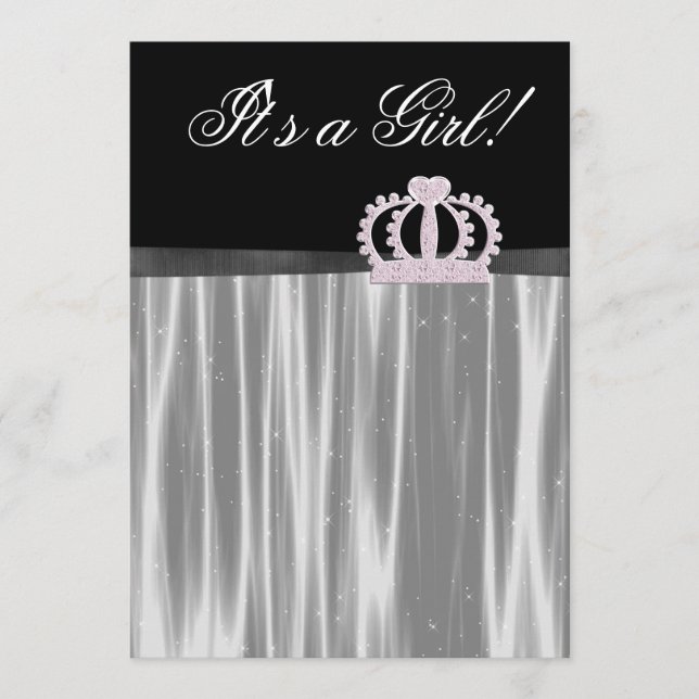 Rosa Svart Babyflicka Prinsessa Bebis Shower Inbjudningar (Framsida)