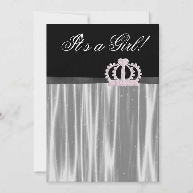 Rosa Svart Babyflicka Prinsessa Dusch Inbjudningar (Framsida)