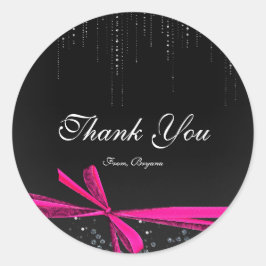 Rosa & svart bandbåge med strass och glitterdekale runt klistermärke