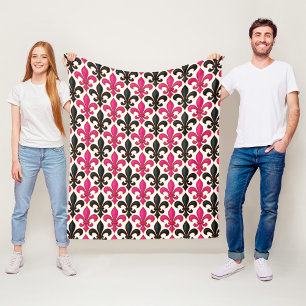 Rosa svart barock Fleur-de-lis mönsterdesign  Fleecefilt