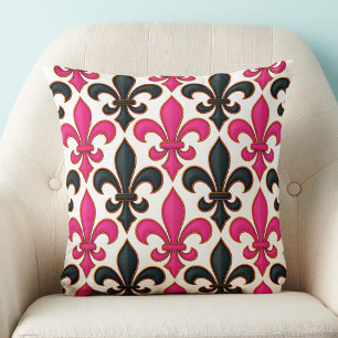 Rosa svart barock Fleur-de-lis mönsterdesign  Kudde