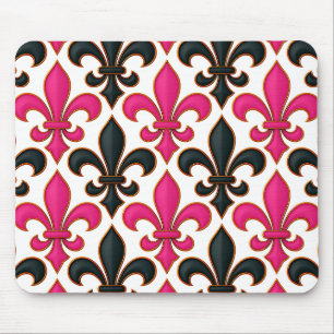 Rosa svart barock Fleur-de-lis mönsterdesign Musmatta