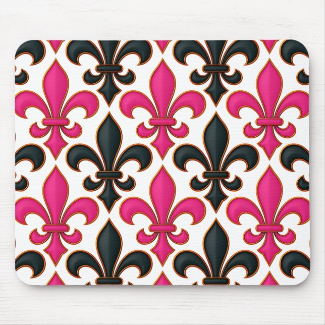 Rosa svart barock Fleur-de-lis mönsterdesign  Musmatta (Framsidan)