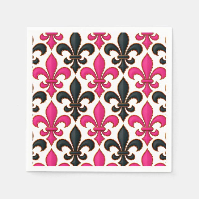 Rosa svart barock Fleur-de-lis mönsterdesign  Pappersservett (Framsidan)