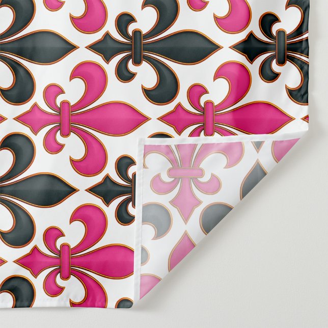 Rosa svart barock Fleur-de-lis mönsterdesign  Tyg (Skapare uppladdad)