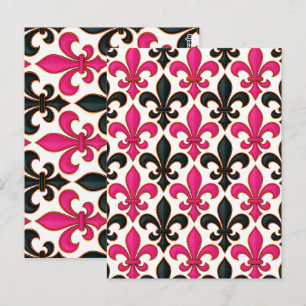 Rosa svart barock Fleur-de-lis mönsterdesign Vykort