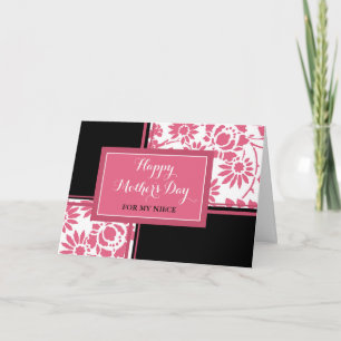Rosa svart blommig systerdotter Glad mors dag Kort