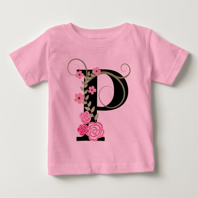 Rosa/svart Blommigt Monogram Tutu Bodykostym Tee Shirt (Framsida)