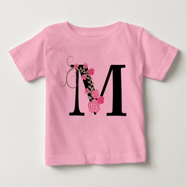 Rosa/svart Blommigt Monogram Tutu Bodykostym Tee Shirt (Framsida)