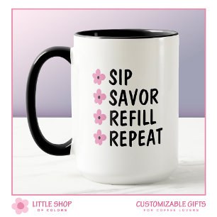 Rosa svart blomsterkaffeälskare anpassningsbar mugg