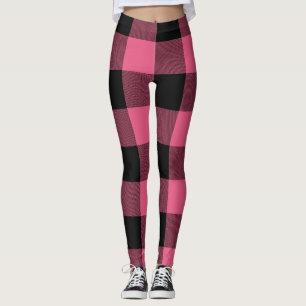 Rosa & Svart Buffalo Rutig Schackrutig Leggings