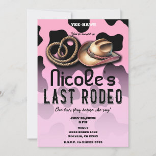 Rosa & Svart Cowgirl Sista Rodeo Sällskapsfest Inbjudningar