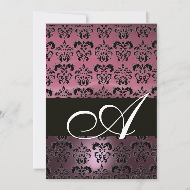 ROSA SVART  DAMASK MONOGRAM ,ljus vit Inbjudningar (Framsida)