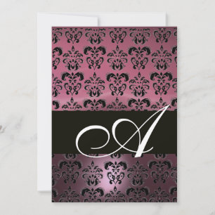 ROSA SVART DAMASK MONOGRAM ,ljus vit Inbjudningar