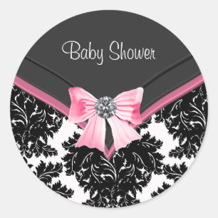 Rosa svart damask rosa svart baby shower dekal runt klistermärke