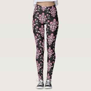 Rosa/svart Damaskus Kvinnors bensin Leggings