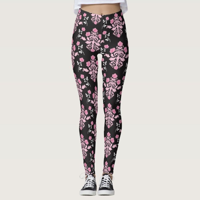 Rosa/svart Damaskus Kvinnors bensin Leggings (Framsida)