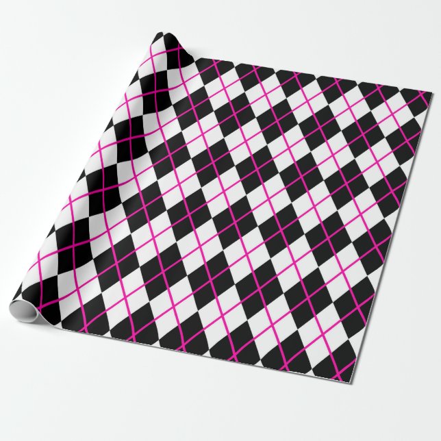 Rosa & svart diamantformad design presentpapper (Utrullad)