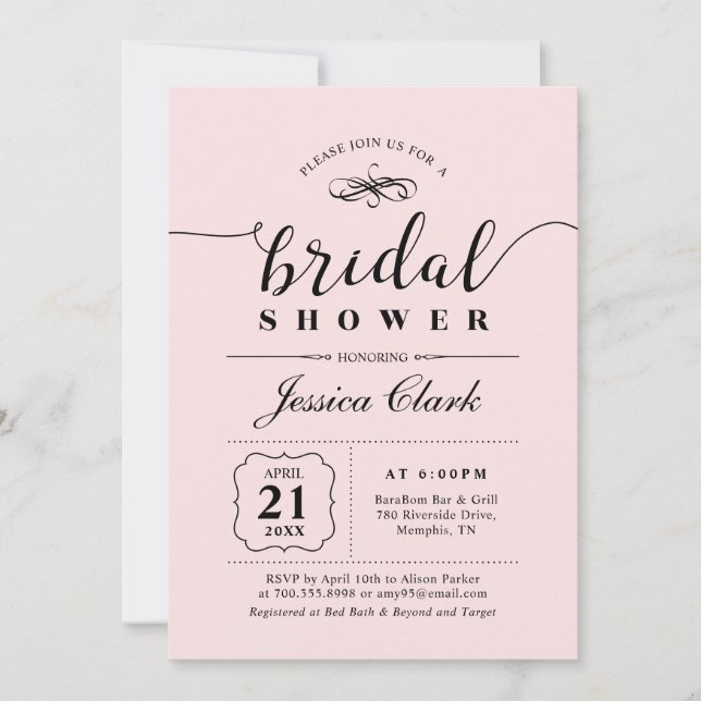 Rosa & Svart | Elegant Bröllops Brudtupp Inbjudningar (Framsida)