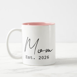 Rosa Svart Elegant Skrift Ny Mamma Est. 2026 Två-Tonad Mugg