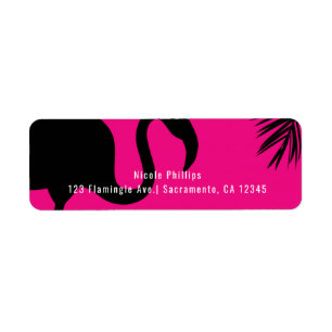 Rosa & Svart Flamingo & Palm Träd Festinbjudan Returadress Etikett