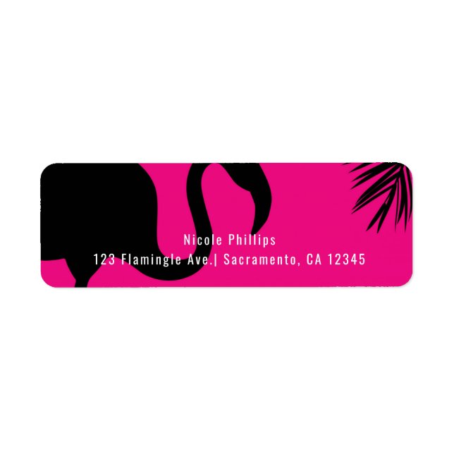 Rosa & Svart Flamingo & Palm Träd Festinbjudan Returadress Etikett (Framsidan)