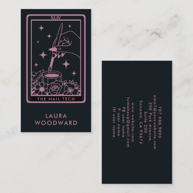 Rosa svart för Nagel Tech Tarot Card-tema Visitkort (Fram/baksida)