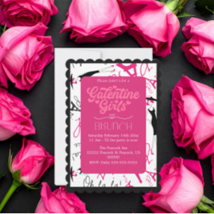 Rosa svart formell Galentine tjejers Paris-brunch Julkort