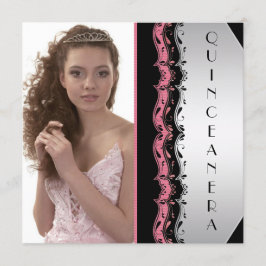 Rosa svart foto Quinceanera Inbjudningar